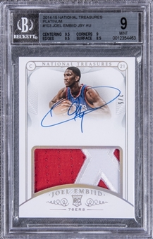 2014-15 Panini "National Treasures" Jersey Autograph Platinum #103 Joel Embiid Signed Patch Rookie Card (#2/5) – BGS MINT 9/BGS 10